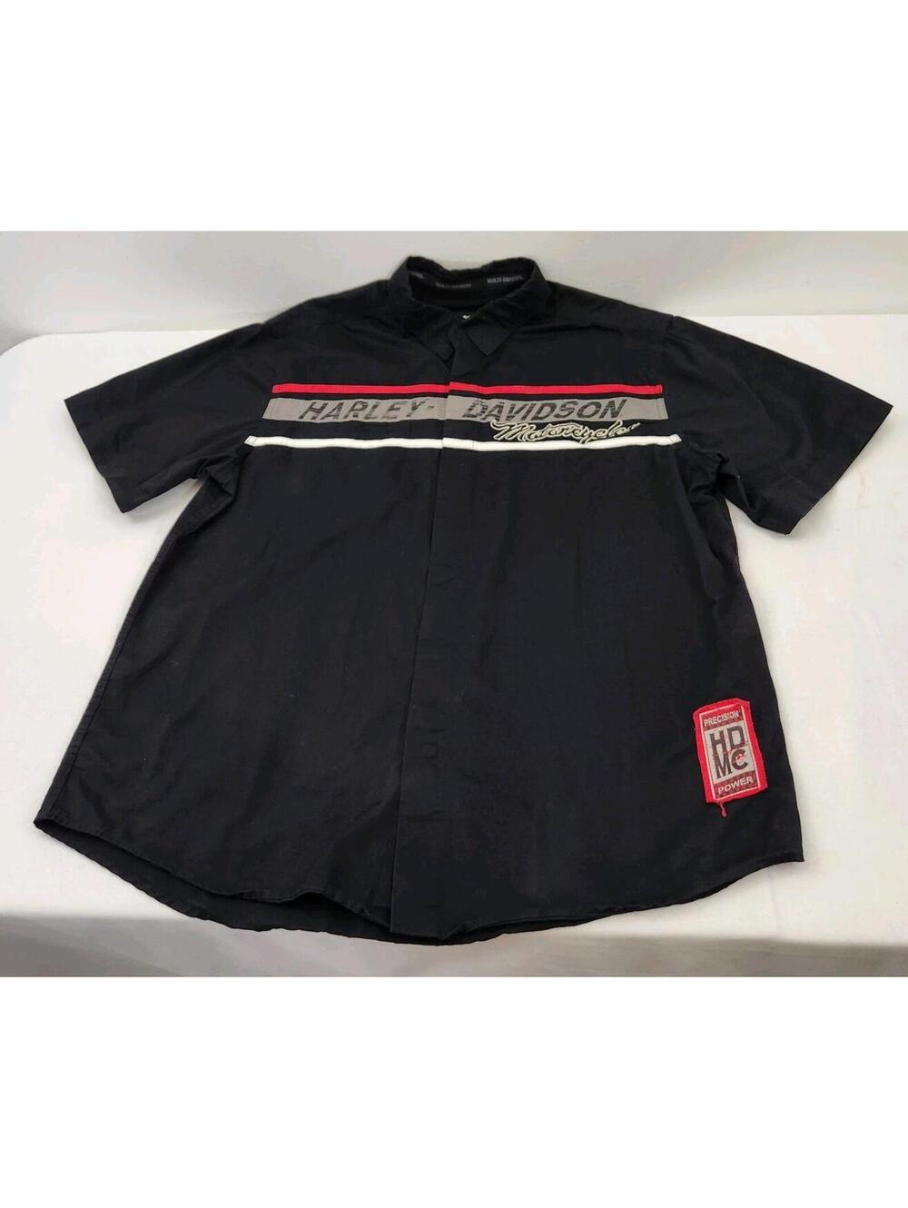 Harley Davidson Motorcycles Men's XL Snap Short Sleeve Shop Mechanic Shirt Black